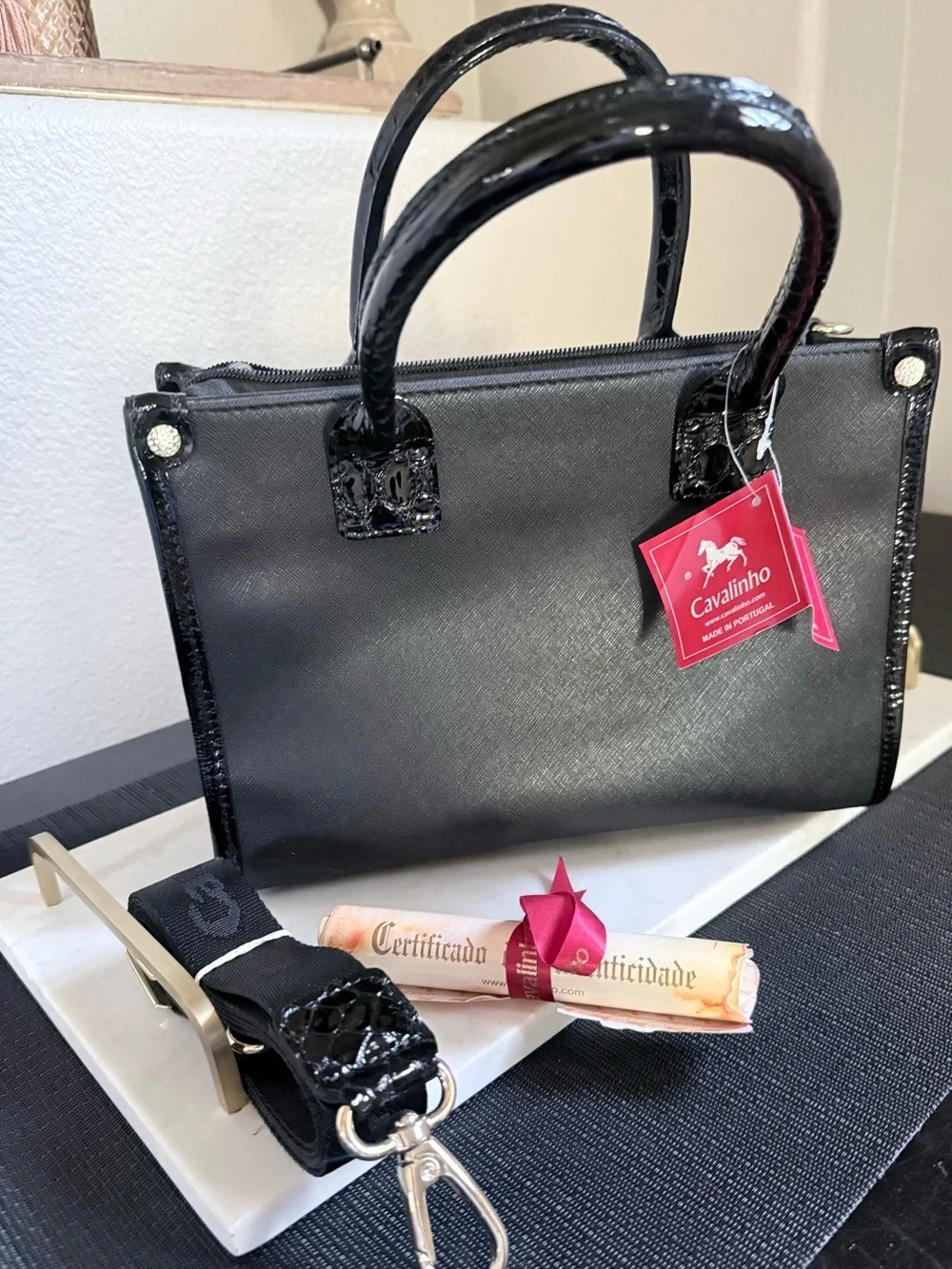 Cavalinho Black Faux Croc Accent Satchel and Crossbody Bag -  Women's Handbag